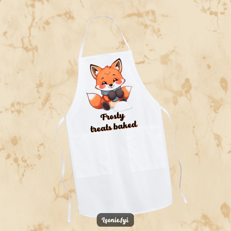 Funny fox wearing mittens on this apron, ready to add playful winter charm to your kitchen duties.