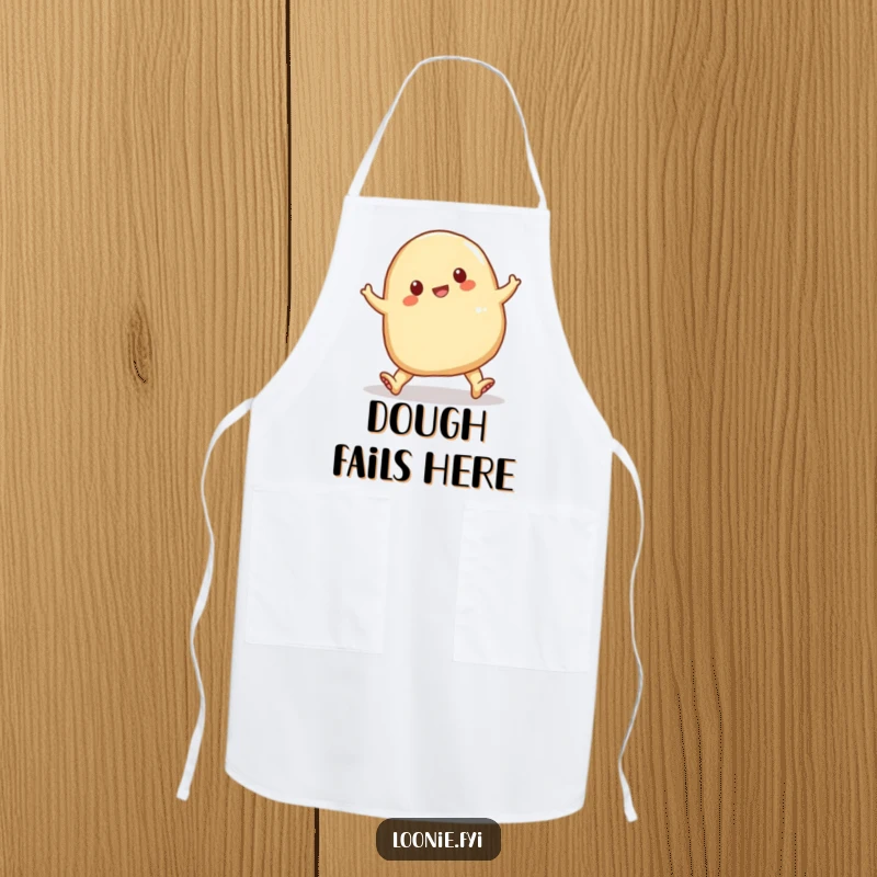 Funny perogy tripping over its doughy feet, a hilarious cartoon kitchen apron for chefs who love to laugh.