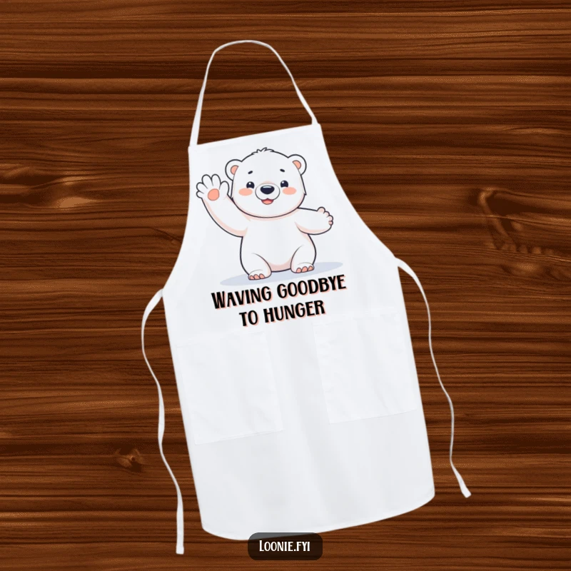 Funny Polar Bear Cub Apron: A kitchen apron featuring a happy polar bear cub giving a frosty wave, perfect for a funny gift.