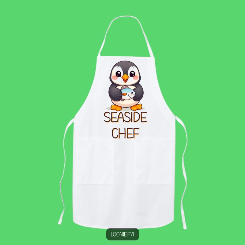 Funny Puffin Apron: Cheerful Fish-Holder Chef, Hilarious Humorous Gift for Cooks