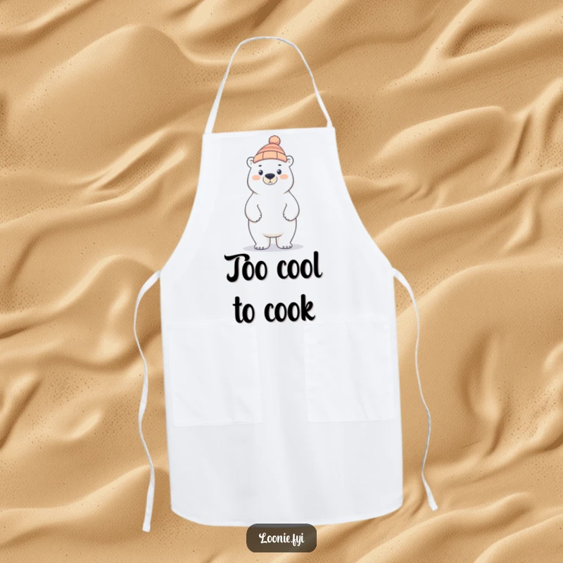 Funny polar bear wearing a toque, ready to protect your clothes with a dose of Arctic kitchen humor.