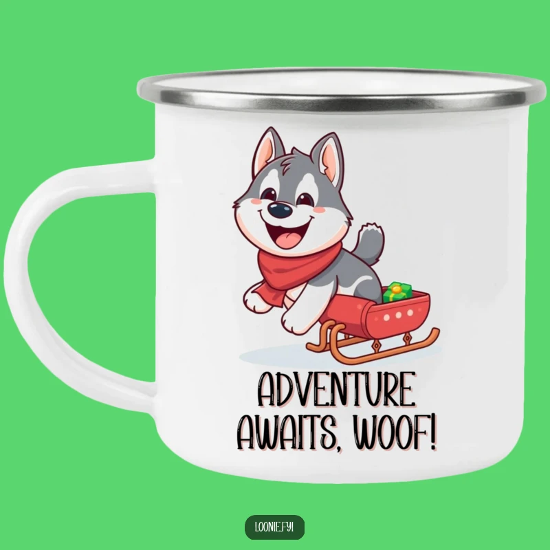 Funny Husky Sleigh Camping Mug: Durable Dog Humor for Outdoor Adventures, Great Gift
