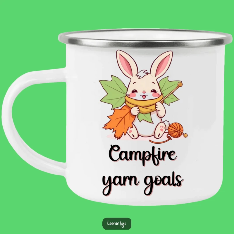 Funny Bunny Maple Leaf Knitting Camping Mug - Crafty Camp Companion!