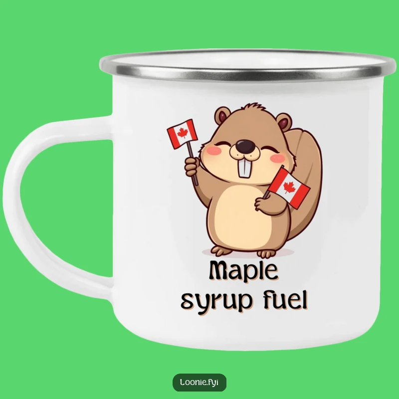 Funny Beaver Camping Mug: Winking Canadian Flag Wielder, Durable Humorous Gift