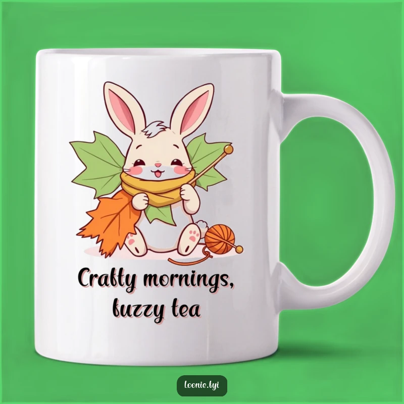 Funny Bunny Knitting Maple Leaf Scarf Mug - Cozy Canadian Crafter Gift!