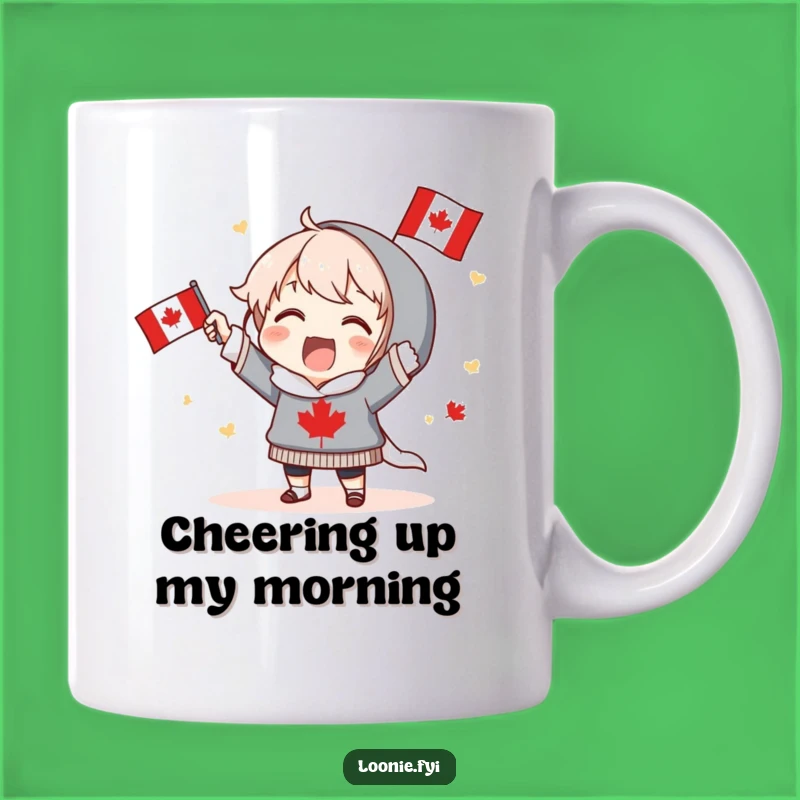 Funny Canadian Cheer Mug: Excited Character's Patriotic Spirit - Perfect Gift