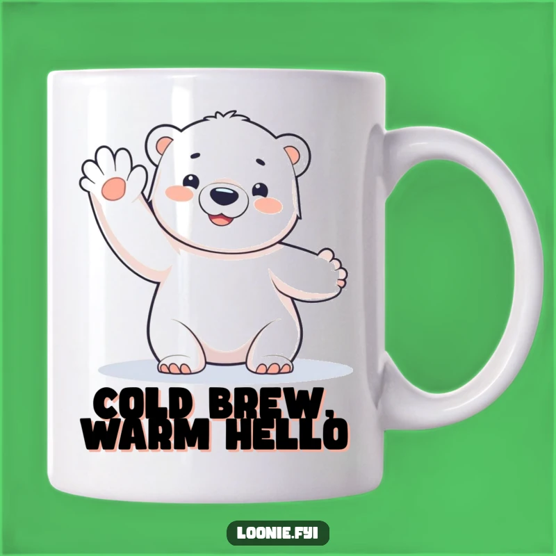 Funny Polar Bear Cub Mug: Happy Frosty Wave for a Perfect Gift