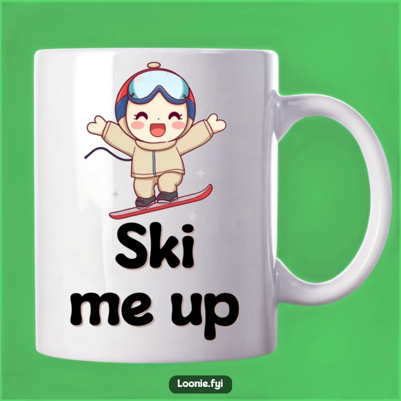 Funny Ski Jump Character Mug - Triumphant Winter Sports Gift