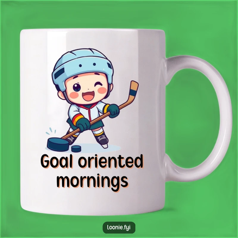 Funny Hockey Mug: Jubilant Character Slams Puck, Perfect Hockey Fan Gift