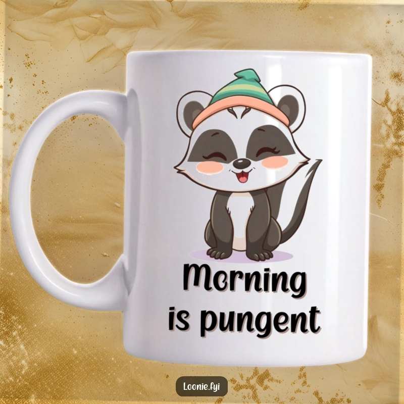 Funny Mug: A cute skunk wearing a chef's toque gives a sly wink, radiating playful mischief and charm.