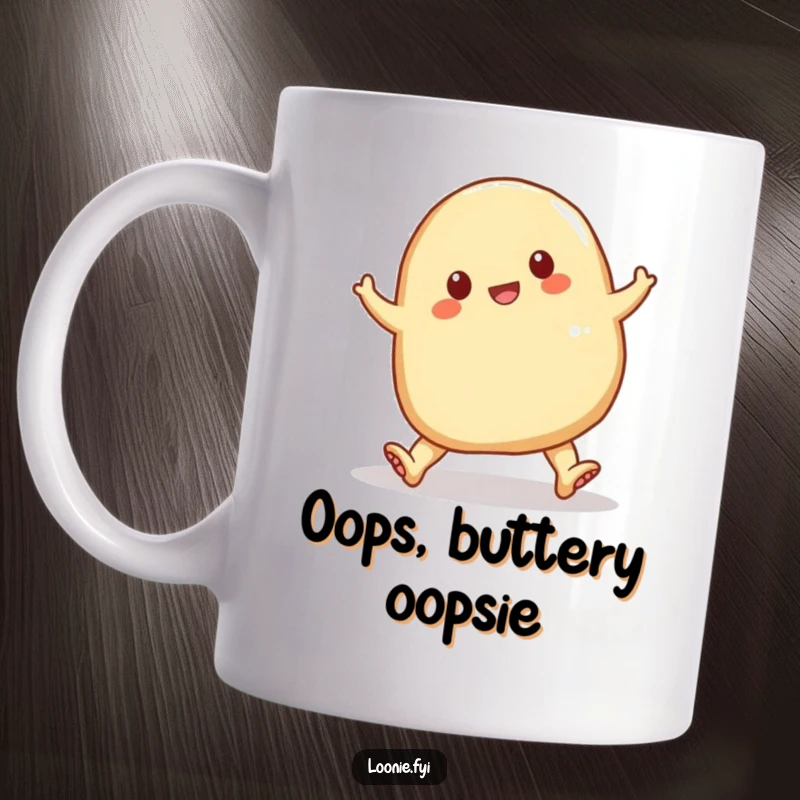 Funny perogy tripping over its doughy feet, a hilarious cartoon food design perfect for a coffee mug gift.