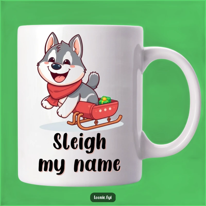 Funny Husky Sleigh Mug: Giggling Dog Lover Gift, Perfect for Winter Fun