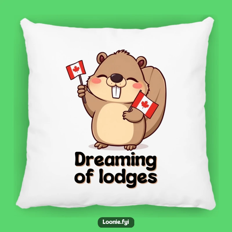 Funny Beaver Pillow: Winking Canadian Flag Wielder Cushion, Perfect Humorous Gift