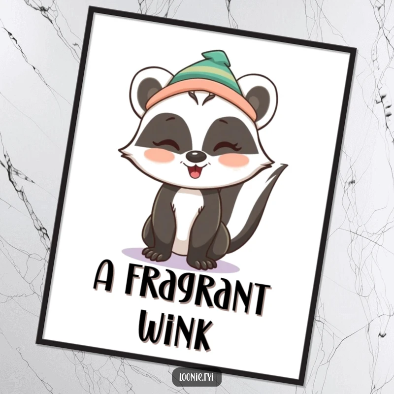 Funny Digital Art Print: A skunk sporting a toque gives a cute and mischievous wink, bringing playful charm to any room's decor.
