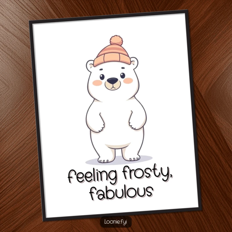 Funny polar bear artwork featuring a proud creature in a toque, perfect for digital download and humorous decor.