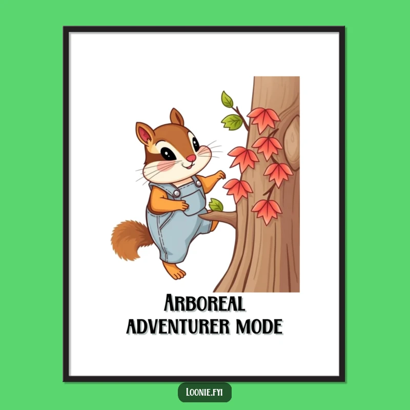Funny Chipmunk Overalls Digital Art: Curious Climber Wall Decor