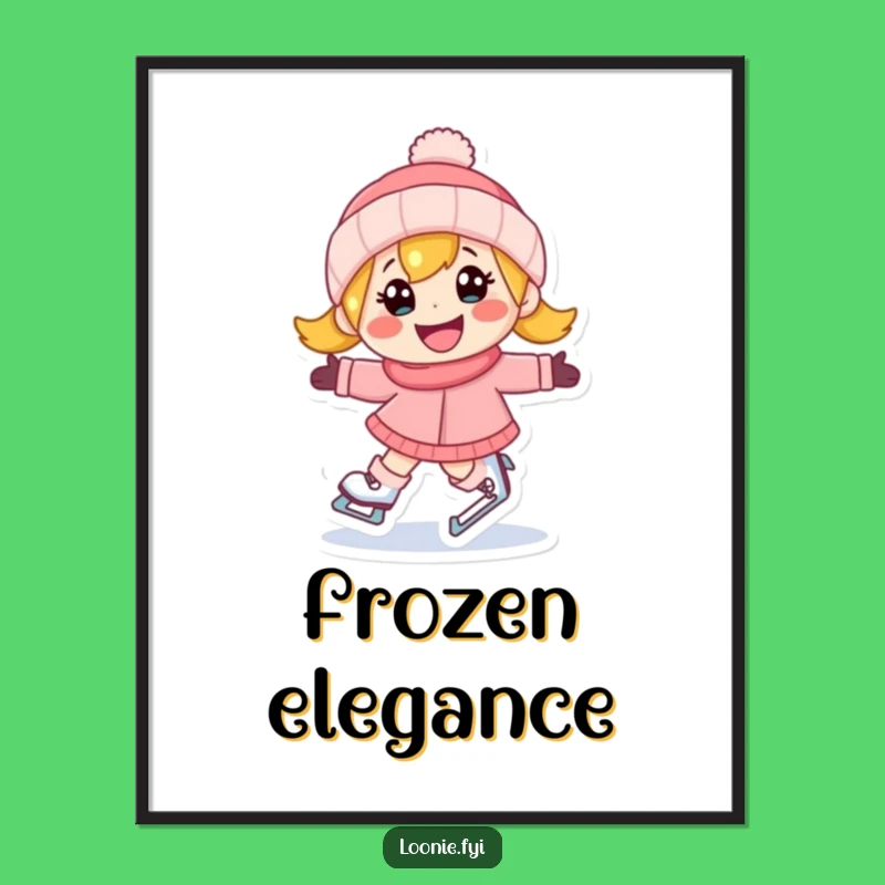 Funny Ice Skating Digital Print: Happy Character's Grin, Joyful Skate Artwork