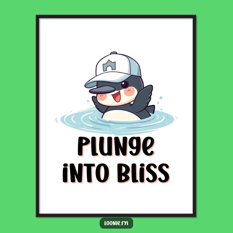 Funny Loon Dive Art Print - Cheerful Diver Digital Download, Water Bird Gift