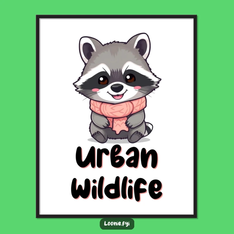 Funny Raccoon Digital Art: Grinning Scarf Bandit Print, Instant Humorous Gift Download