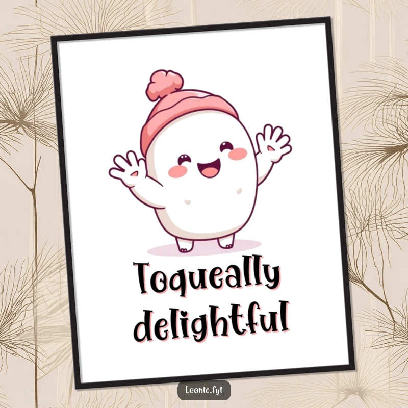Funny digital art of a happy toque character with a beaming smile, waving hello cheerfully.
