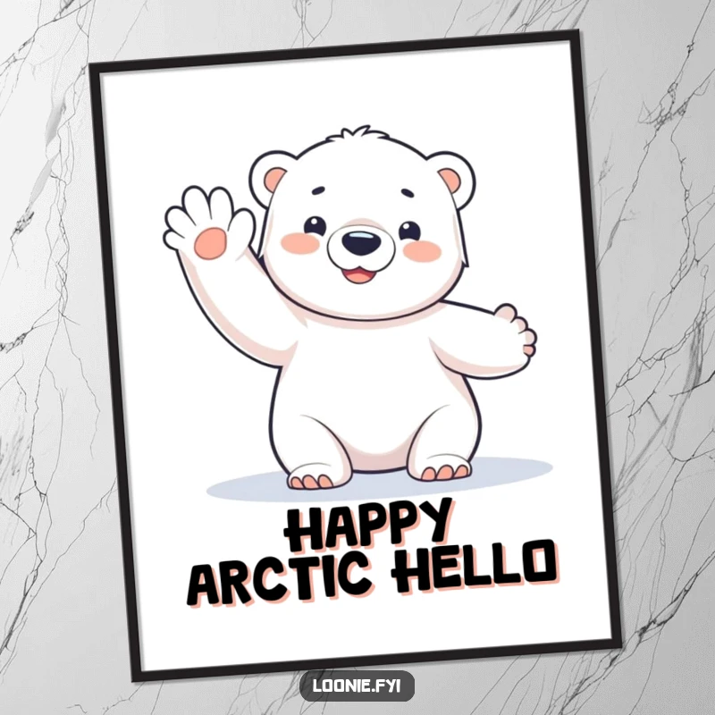 Funny Polar Bear Cub Digital Art Print: A happy polar bear cub giving a frosty wave, ideal for an instant funny gift.