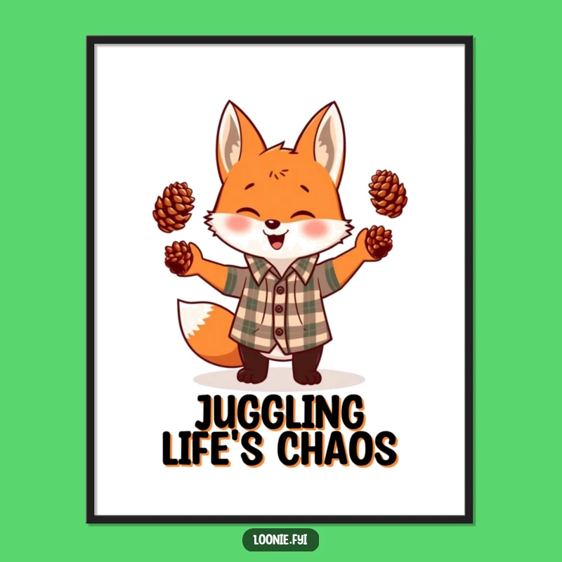 Funny Fox Juggling Pinecones Plaid Digital Art - Instant Humor Download