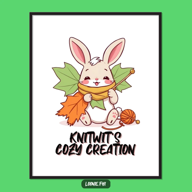 Funny Bunny Maple Leaf Knitting Digital Art - Instant Whimsical Decor!