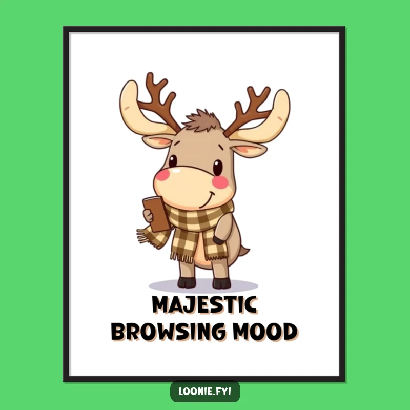 Funny Moose Browsing Art Print - Delighted Antlers Digital Download, Rustic Gift