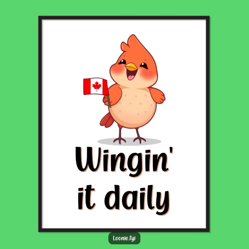 Funny Cardinal Flag Digital Art: Cheerful Canadian Bird Graphic, Instant Download Gift