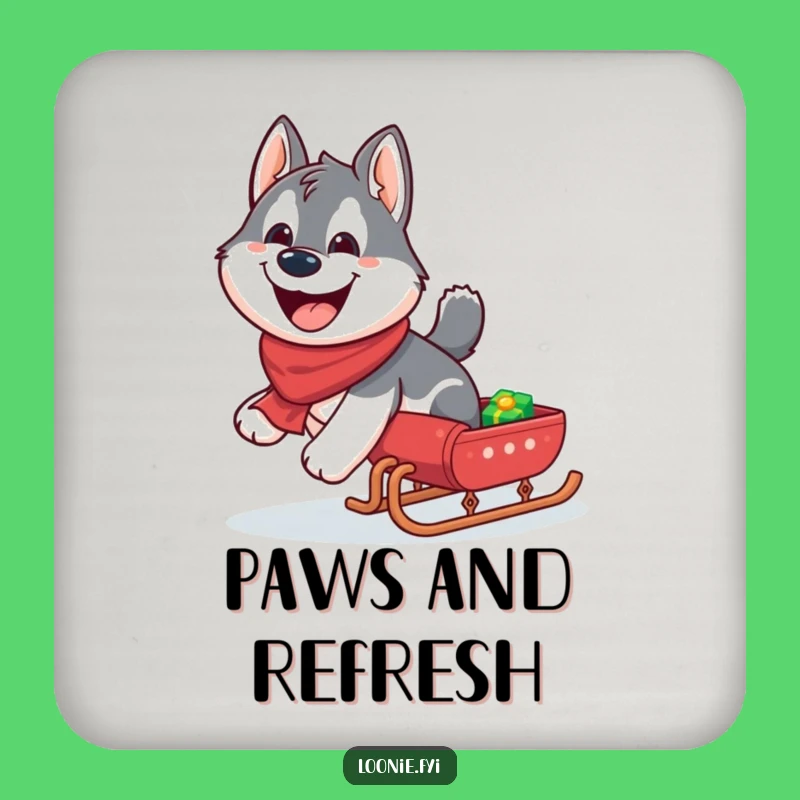 Funny Husky Sleigh Coaster Set: Protect Surfaces with Canine Humor, Perfect Gift
