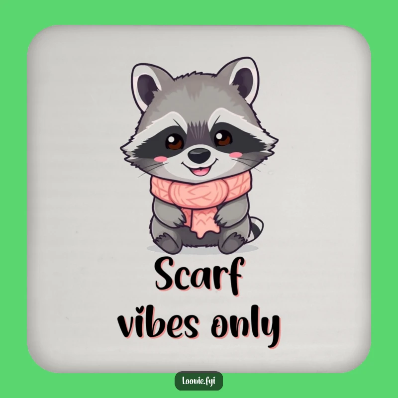 Funny Raccoon Coaster: Grinning Scarf Bandit Protection, Humorous Gift for Tables