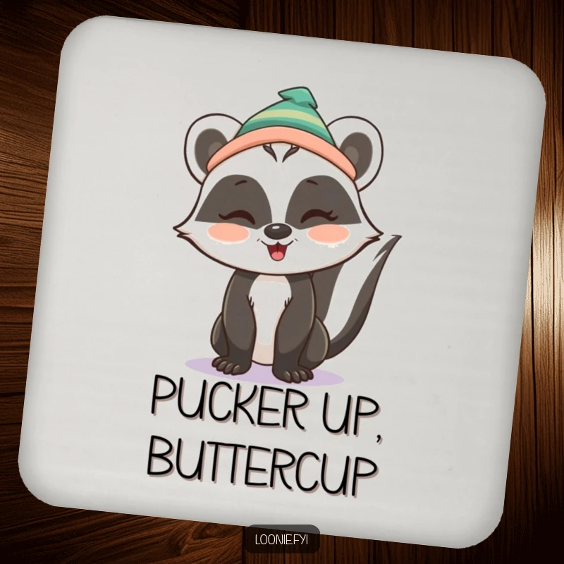 Funny Coaster: A skunk wearing a toque offers a playful wink, adding a protective and charming element to any surface.