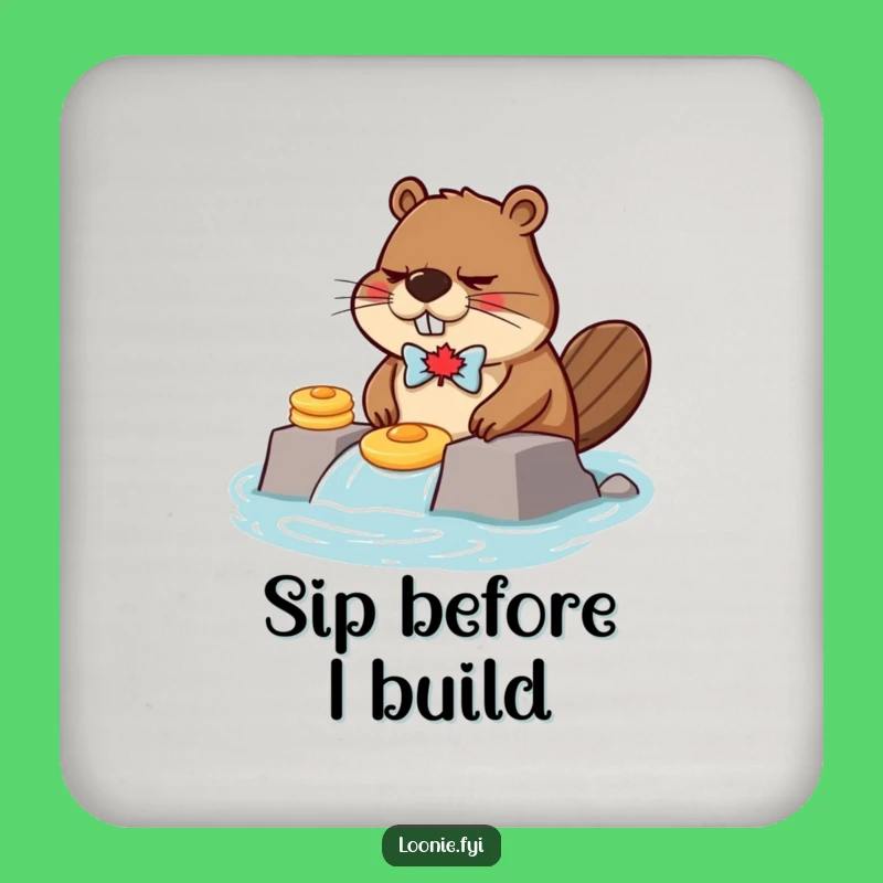 Funny Grumpy Beaver Pancake Dam Coaster - Protect Surfaces with Canadian Humor!