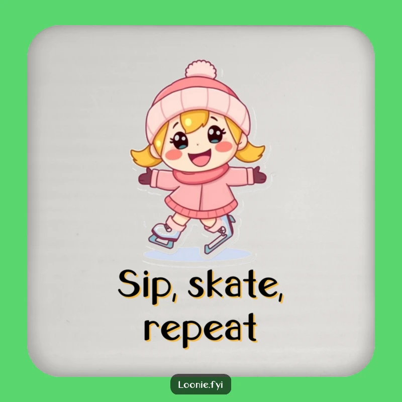 Funny Ice Skating Coaster Set: Happy Character's Grin Protects Your Surfaces