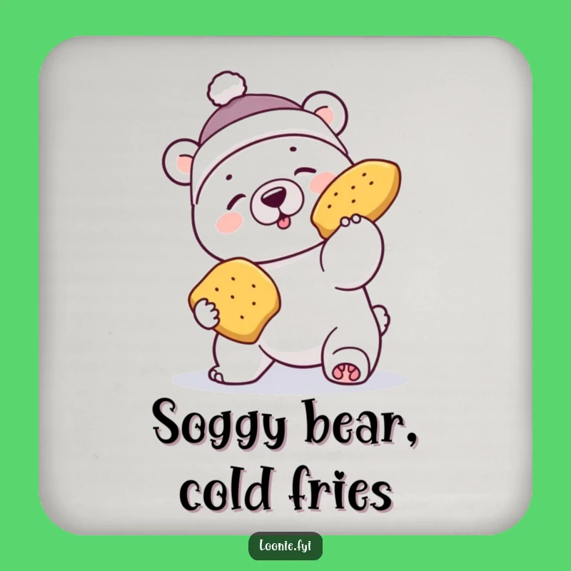 Funny Polar Bear Poutine Fumble Coaster - Protect Surfaces with Laughs!