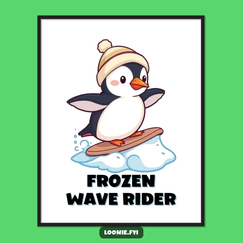 Funny Puffin Arctic Surf Poster - Cool Frozen Wave Wall Art!