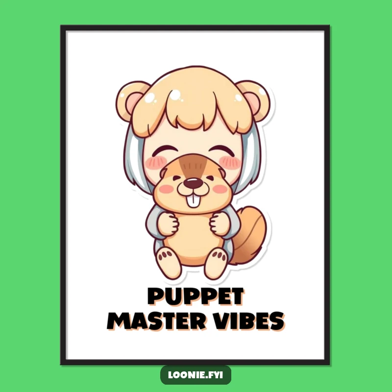 Funny Beaver Puppet Poster: Delighted Character's Amusement, Whimsical Art