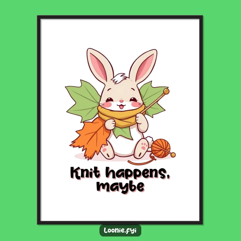 Funny Bunny Knitting Maple Leaf Poster - Whimsical Canadian Wall Art!