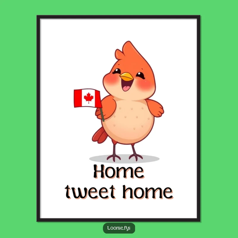 Funny Cardinal Flag Poster: Cheerful Canadian Bird Art Print, Unique Patriotic Gift Idea