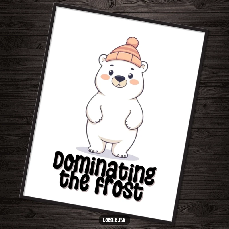 Funny polar bear art featuring a proud creature in a toque, offering a touch of whimsical and humorous winter decor.