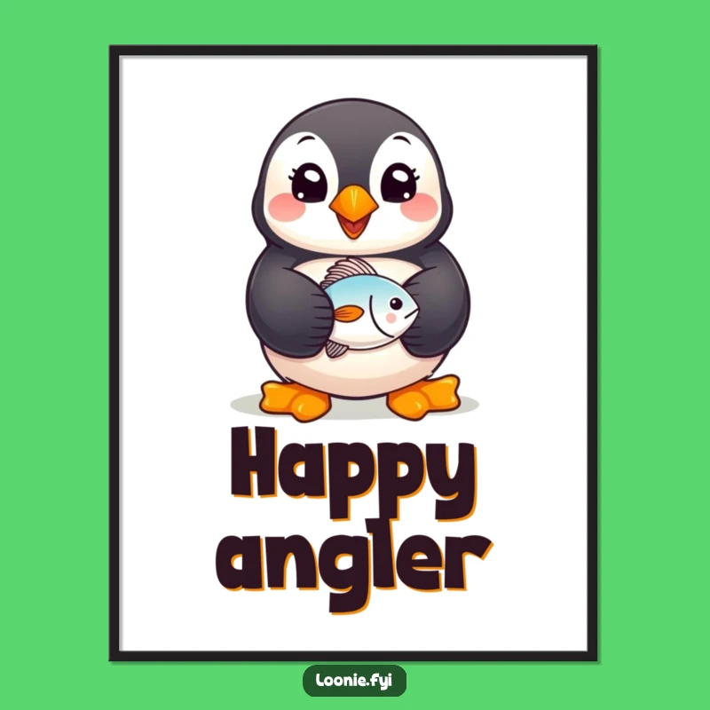 Funny Puffin Poster: Cheerful Fish-Holder Art, Hilarious Humorous Gift Wall Decor