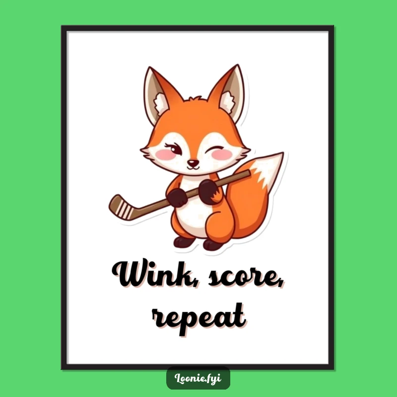 Funny Red Fox Poster: Playful Wink & Hockey Stick - Hilarious Wall Art Gift