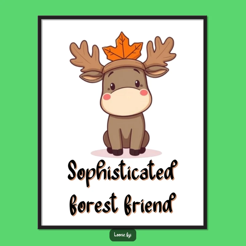 Funny Moose Hat Poster: Vibrant Maple Leaf Moose Wall Art - Unique Funny Gift!