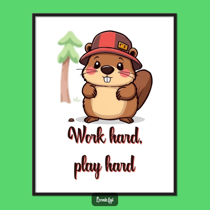 Funny Beaver Lumberjack Poster: Character Chopping Wood, Amazing Funny Gift