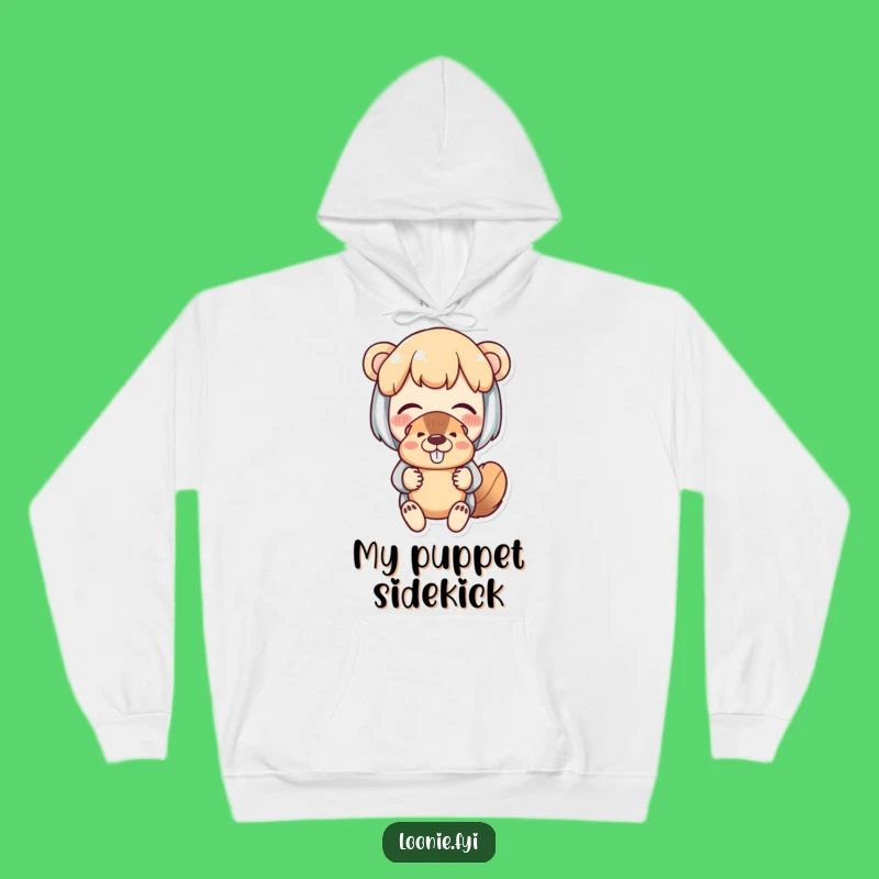 Cozy Funny Beaver Puppet Hoodie: Delighted Character's Fond Amusement Comfort