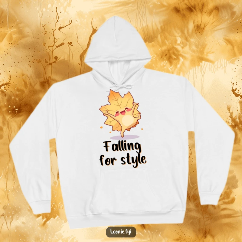 Funny hoodie featuring a happy maple leaf doing a cheerful somersault, perfect for staying warm and cheerful.