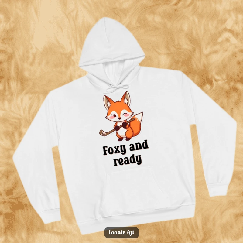 Funny Red Fox Hoodie: A warm, cozy hoodie with a winking red fox holding a hockey stick, perfect for a funny gift.