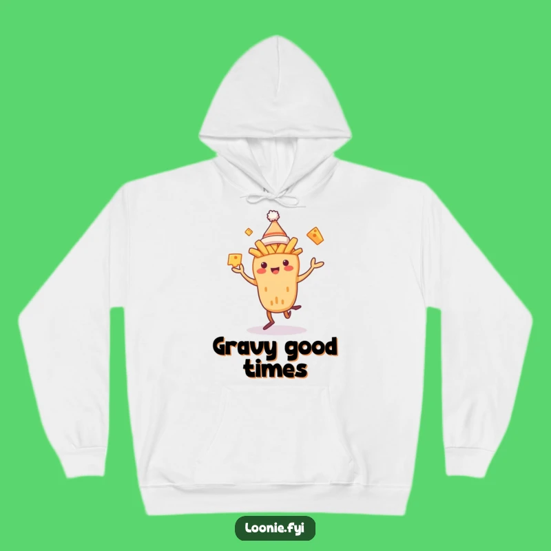 Funny Poutine Dancer Hoodie: Cozy Juggling Cheese Curds Sweatshirt - Ultimate Funny Gift!