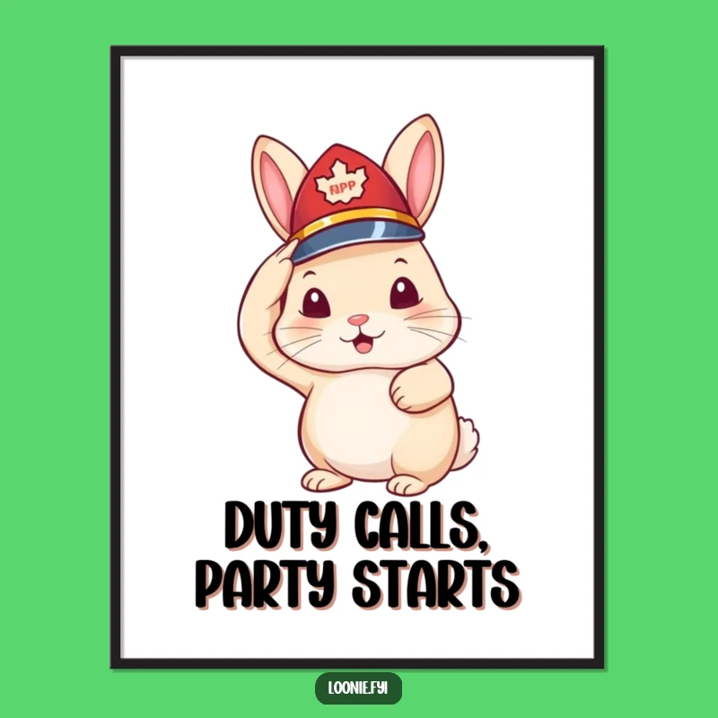 Funny Free Printable Wall Art: Rabbit RCMP Salute, Whimsical Downloadable Home Decor