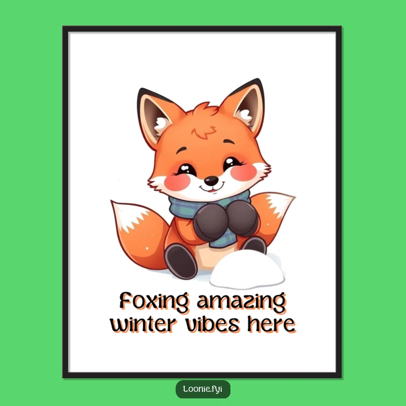 Free Printable Fox Wall Art: Mittens Fox Playing, Downloadable Snowy Creature Decor